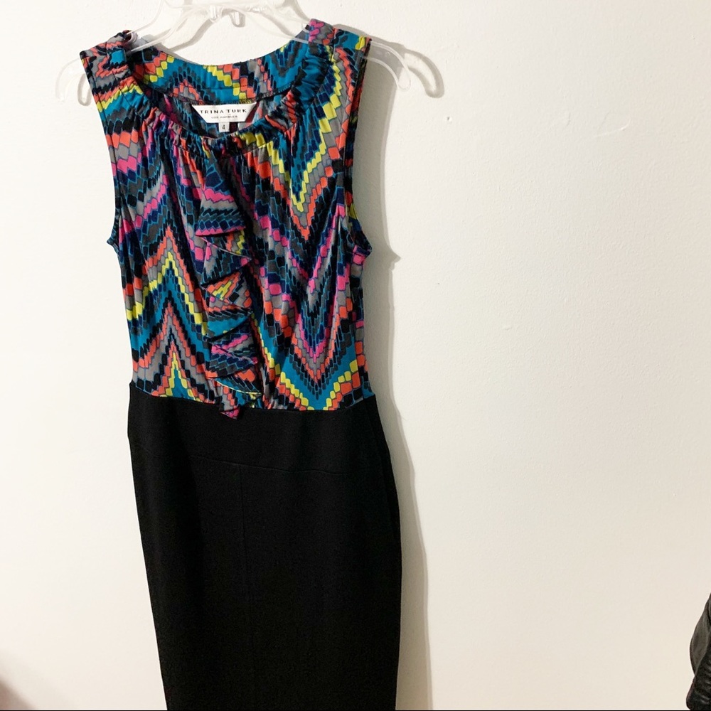Trina Turk Ruth Later Gator Dress in Firecracker Ruffled Front Sheath Dress - Picture 2 of 8